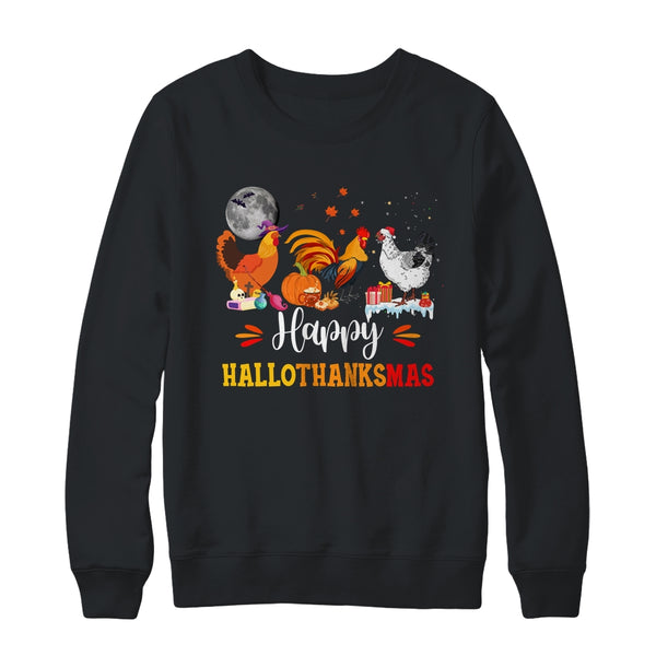 Happy Hallothanksmas Chicken Xmas Thanksgiving Halloween Crewneck Sweatshirt Black 600x.jpg
