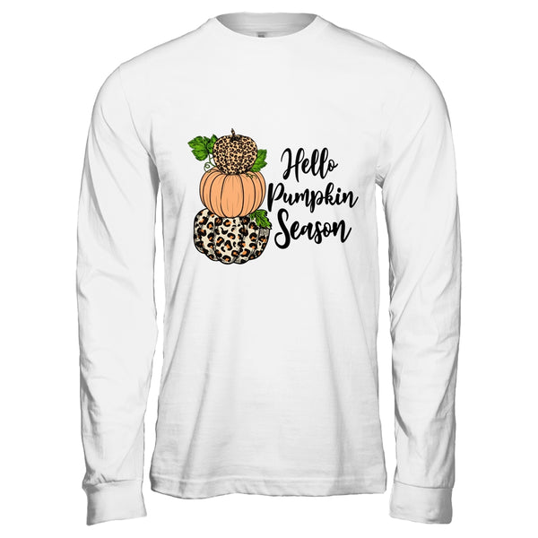 Hello Pumpkin Season Leopard Autumn Season Lovers Fall Long Sleeve T Shirt White 600x.jpg