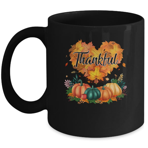 Happpy Thanksgiving Day Autumn Fall Maple Leaves Thankful Mug 11oz Mug Black front 600x.jpg