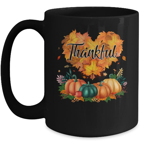 Happpy Thanksgiving Day Autumn Fall Maple Leaves Thankful Mug 15oz Mug Black front 600x.jpg
