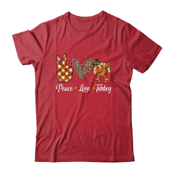 Funny thanksgiving turkey women Peace Love Turkey Classic T Shirt Red 600x.jpg