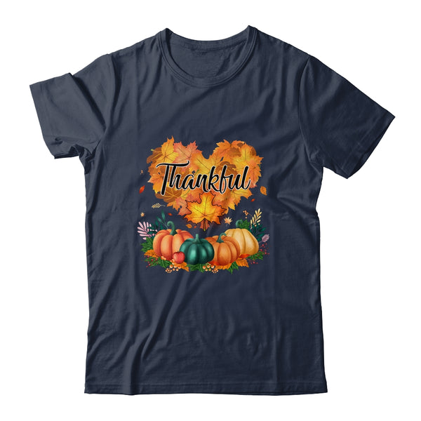 Happpy Thanksgiving Day Autumn Fall Maple Leaves Thankful Classic T Shirt Navy 600x.jpg