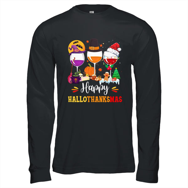 Wines Glass Thanksgiving Funny Happy Hallothanksmas Long Sleeve T Shirt Black 600x.jpg