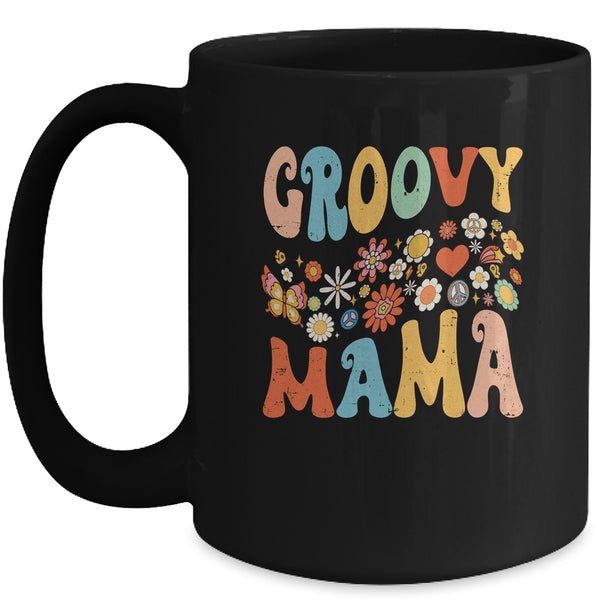 Funny Retro Groovy Birthday Family Matching Cute Groovy Mama Mug 15oz Mug Black front 600x.jpg