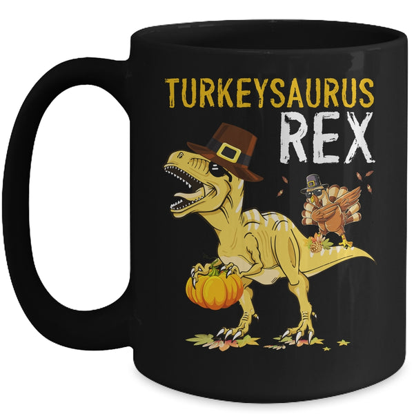 Turkeysaurus Rex Dab Turkey Dino Toddler Boys Thanksgiving Mug 15oz Mug Black front 600x.jpg