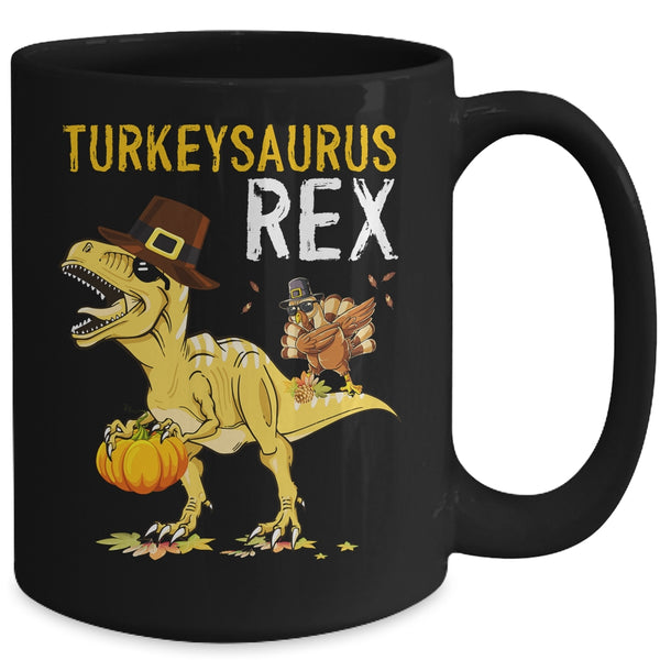 Turkeysaurus Rex Dab Turkey Dino Toddler Boys Thanksgiving Mug 15oz Mug Black back 600x.jpg