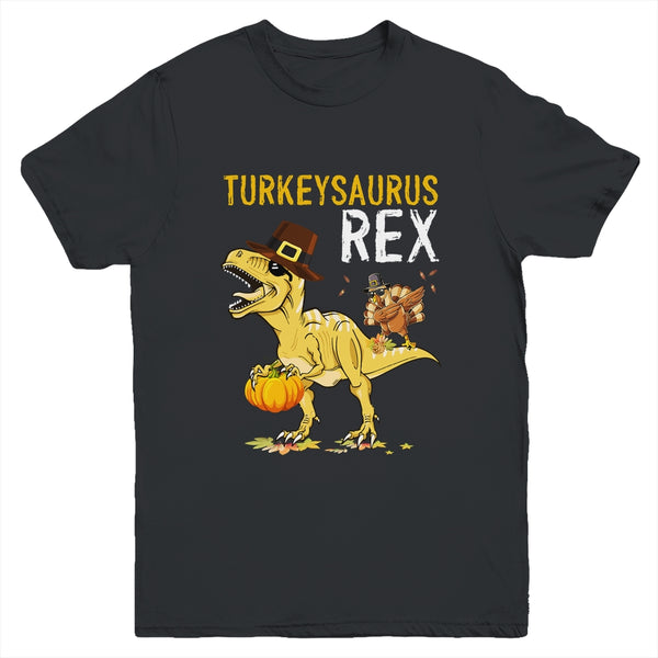 Turkeysaurus Rex Dab Turkey Dino Toddler Boys Thanksgiving Youth Youth T Shirt Black 600x.jpg
