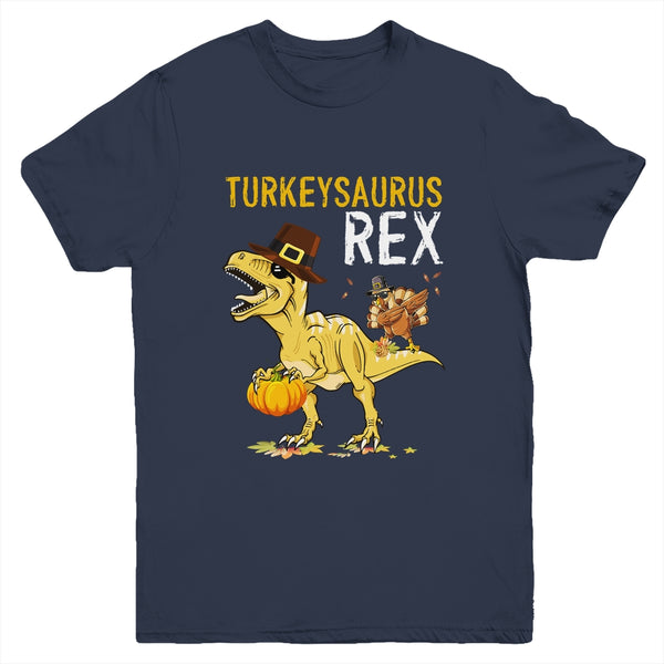 Turkeysaurus Rex Dab Turkey Dino Toddler Boys Thanksgiving Youth Youth T Shirt Navy 600x.jpg