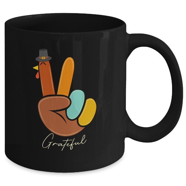 Peace Love Turkey Grateful Turkey Thanksgiving Hand Sign Mug 11oz Mug Black back 600x.jpg