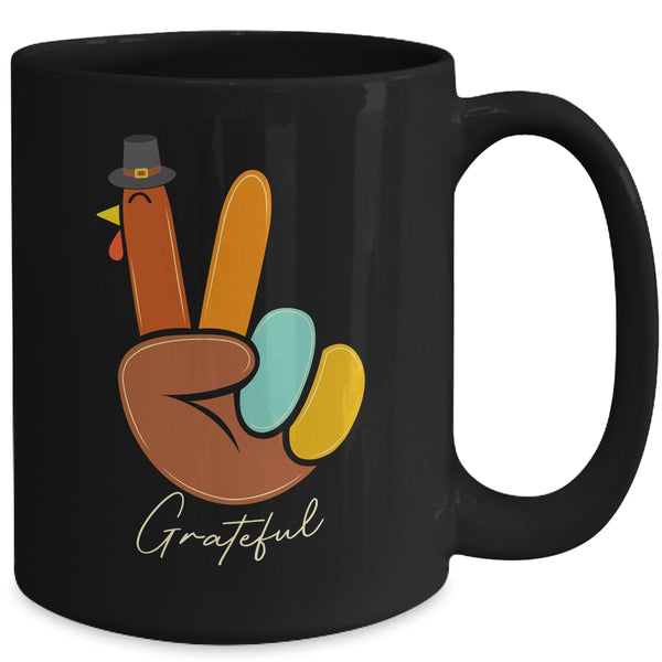 Peace Love Turkey Grateful Turkey Thanksgiving Hand Sign Mug 15oz Mug Black back 600x.jpg