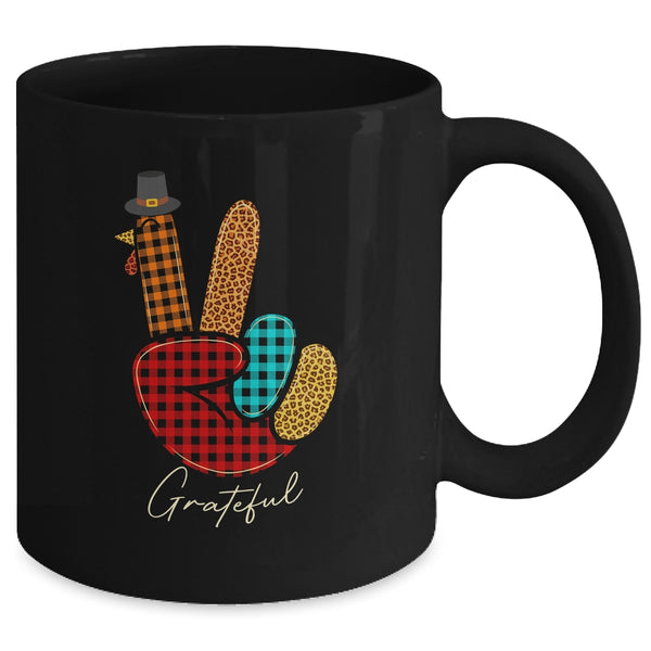 Peace Love Turkey Grateful Turkey Hand Sign Thanksgiving Mug 11oz Mug Black back 600x.jpg