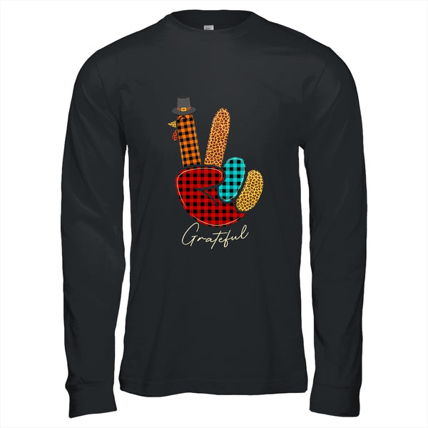 Peace Love Turkey Grateful Turkey Hand Sign Thanksgiving Long Sleeve T Shirt Black 600x.jpg