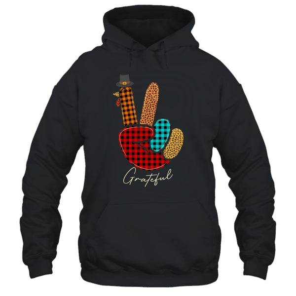 Peace Love Turkey Grateful Turkey Hand Sign Thanksgiving Pullover Hoodie Black 600x.jpg