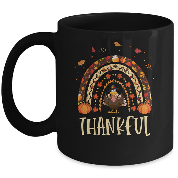 Thankful Thanksgiving Rainbow Turkey Mug 11oz Mug Black front 600x.jpg
