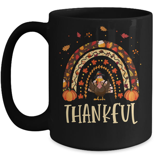 Thankful Thanksgiving Rainbow Turkey Mug 15oz Mug Black front 600x.jpg