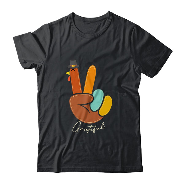 Peace Love Turkey Grateful Turkey Thanksgiving Hand Sign Classic T Shirt Black 600x.jpg