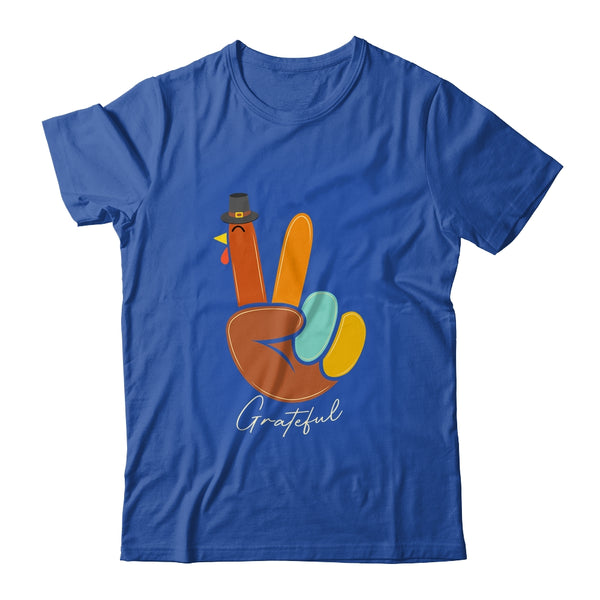 Peace Love Turkey Grateful Turkey Thanksgiving Hand Sign Classic T Shirt Royal 600x.jpg
