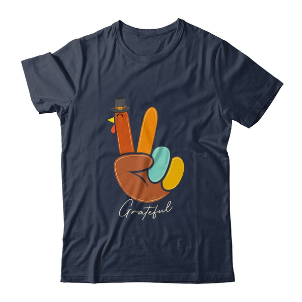 Peace Love Turkey Grateful Turkey Thanksgiving Hand Sign Classic T Shirt Navy 600x.jpg