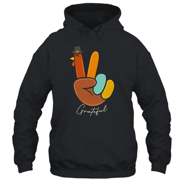 Peace Love Turkey Grateful Turkey Thanksgiving Hand Sign Pullover Hoodie Black 600x.jpg