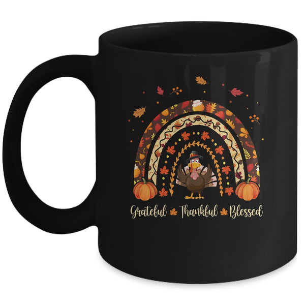 Grateful Thankful Blessed Rainbow Gobble Turkey Thanksgiving Mug 11oz Mug Black front 600x.jpg