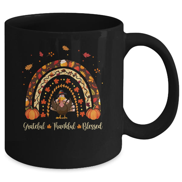 Grateful Thankful Blessed Rainbow Gobble Turkey Thanksgiving Mug 11oz Mug Black back 600x.jpg