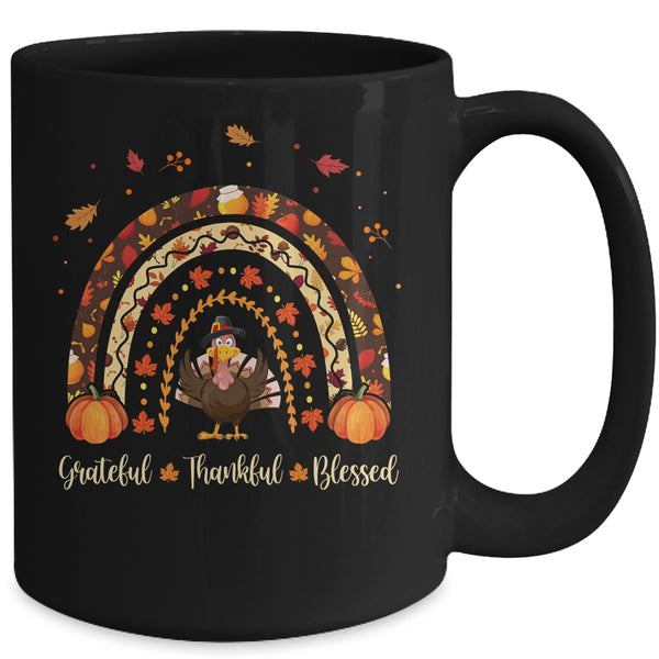 Grateful Thankful Blessed Rainbow Gobble Turkey Thanksgiving Mug 15oz Mug Black back 600x.jpg