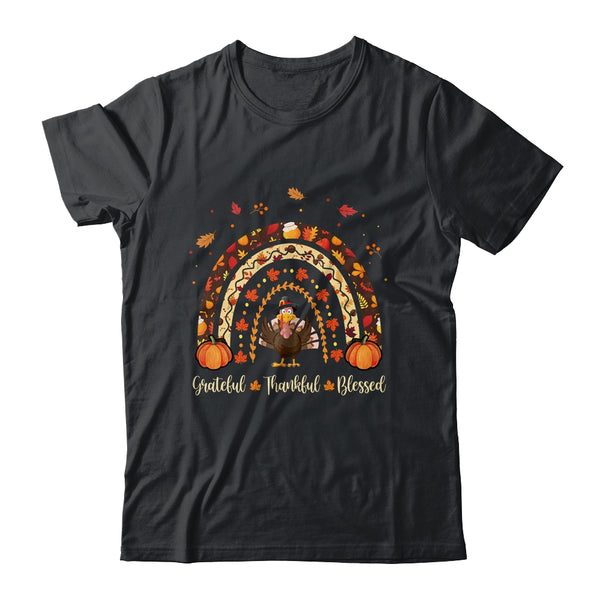 Grateful Thankful Blessed Rainbow Gobble Turkey Thanksgiving Classic T Shirt Black 600x.jpg