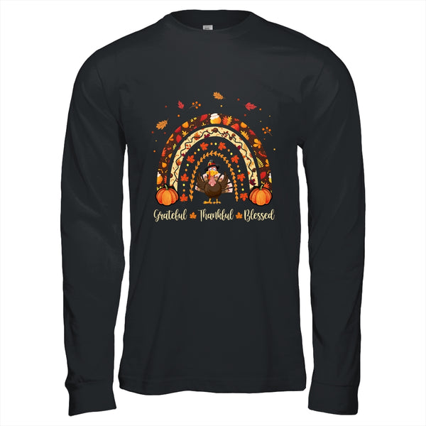 Grateful Thankful Blessed Rainbow Gobble Turkey Thanksgiving Long Sleeve T Shirt Black 600x.jpg