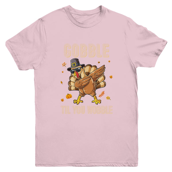 Gobble Til You Wobble Dabbing Turkey Thanksgiving Youth Youth T Shirt Light Pink 600x.jpg