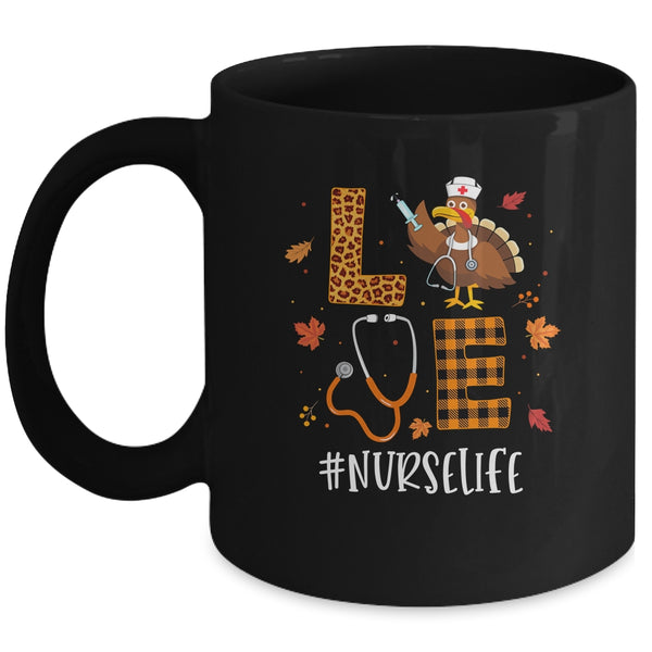 Love Turkey Stethoscope Nurse Life Thanksgiving Fall Mug 11oz Mug Black front 600x.jpg