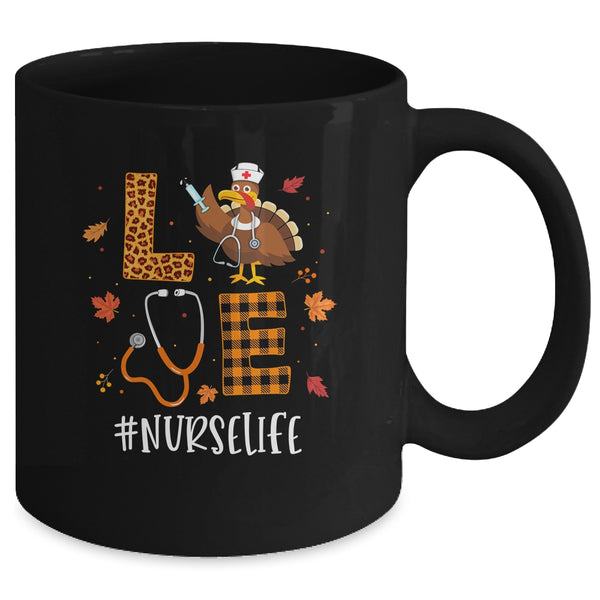 Love Turkey Stethoscope Nurse Life Thanksgiving Fall Mug 11oz Mug Black back 600x.jpg