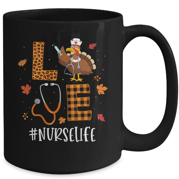 Love Turkey Stethoscope Nurse Life Thanksgiving Fall Mug 15oz Mug Black back 600x.jpg