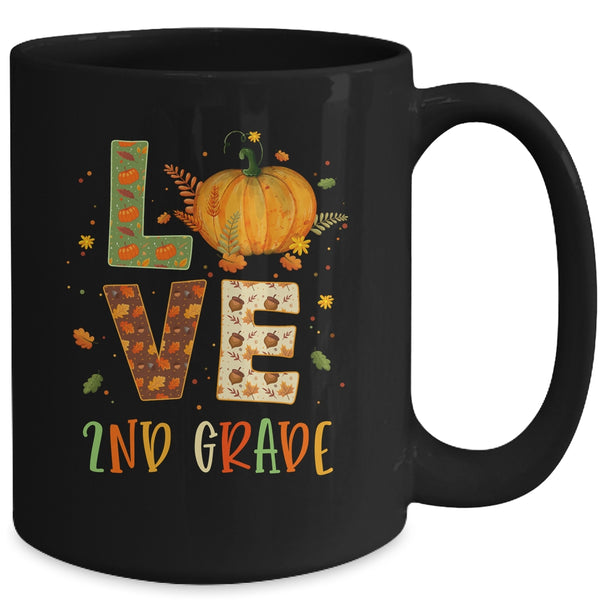Love Second Grade Happy Fall Thanksgiving Mug 15oz Mug Black back 600x.jpg