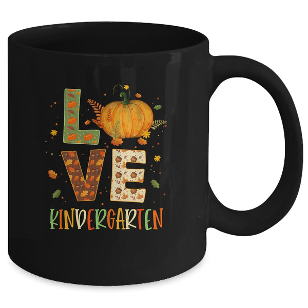 Love Kindergarten Happy Fall Thanksgiving Mug 11oz Mug Black back 600x.jpg