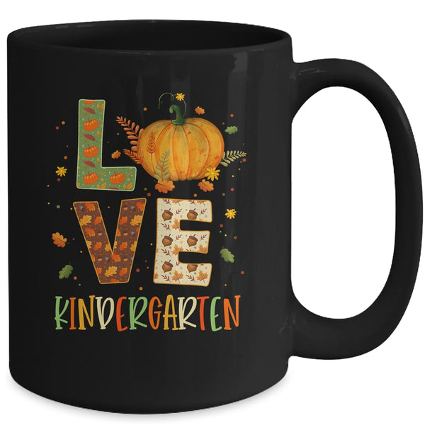 Love Kindergarten Happy Fall Thanksgiving Mug 15oz Mug Black back 600x.jpg