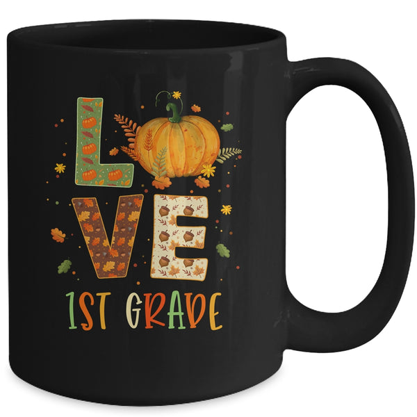 Love First Grade Happy Fall Thanksgiving Mug 15oz Mug Black back 600x.jpg