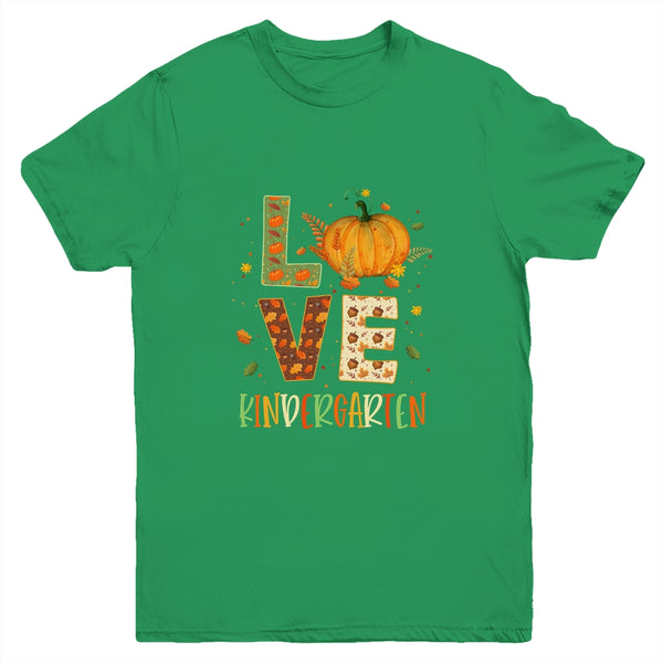 Love Kindergarten Happy Fall Thanksgiving Youth Youth T Shirt Irish Green 600x.jpg