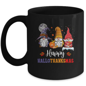 Halloween Thanksgiving Christmas Happy HalloThanksMas Gnomes Mug 11oz Mug Black front 600x.jpg