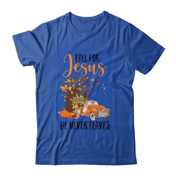 Fall For Jesus He Never Leaves Thanksgiving Pumpkin Truck Classic T Shirt Royal 600x.jpg