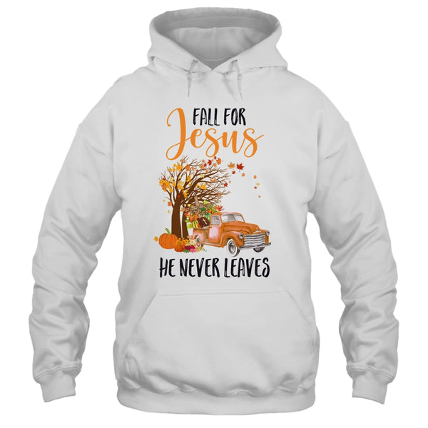 Fall For Jesus He Never Leaves Thanksgiving Pumpkin Truck Pullover Hoodie White 600x.jpg