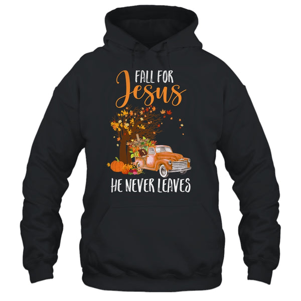 Fall For Jesus He Never Leaves Pumpkin Truck Thanksgiving Pullover Hoodie Black 600x.jpg