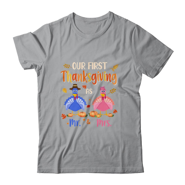 Our First Thanksgiving Mr And Mrs Couple Married Turkey Classic T Shirt Sport Grey 600x.jpg