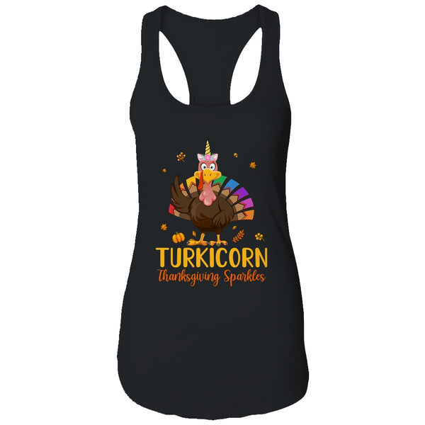Unicorn Turkey Funny Thanksgiving Girls Gift Women s Ideal Racerback Tank Black 600x.jpg
