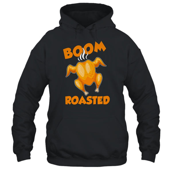 Boom Roasted Happy Thanksgiving Funny Turkey Gift Pullover Hoodie Black 600x.jpg