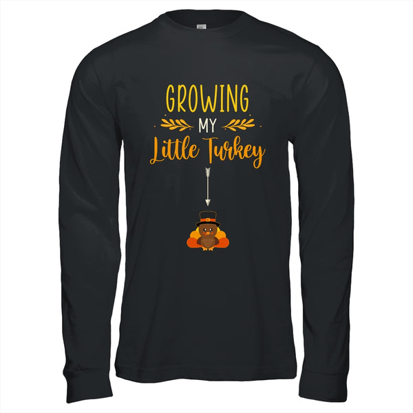 Growing My Turkey Thanksgiving Pregnancy Announcement Long Sleeve T Shirt Black 600x.jpg