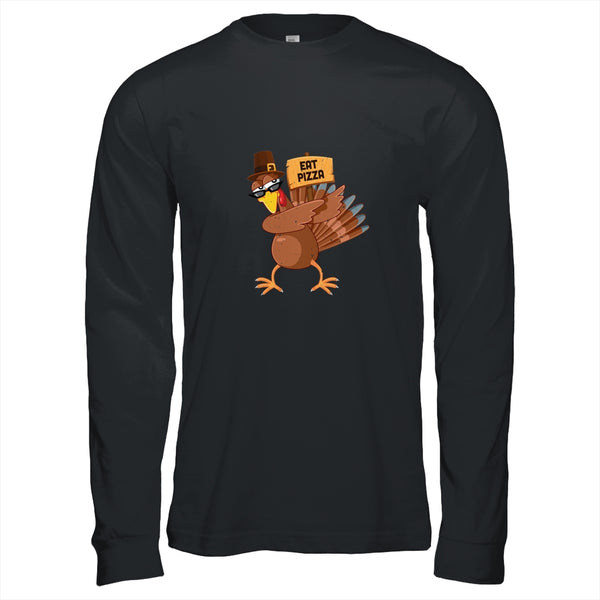 Turkey Eat Pizza Thanksgiving Funny Boys Girls Kids Gift Long Sleeve T Shirt Black 600x.jpg