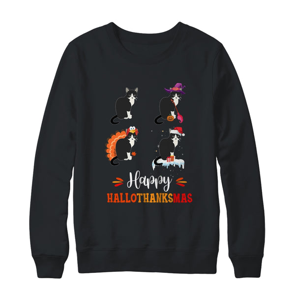 Cat Happy Halloween Thanksgiving Christmas Hallothanksmas Crewneck Sweatshirt Black 600x.jpg