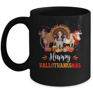 Happy Hallothanksmas Cow Turkey Halloween Thanksgiving Gifts Mug 11oz Mug Black 600x.jpg