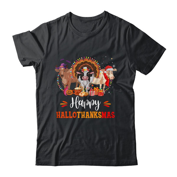 Happy Hallothanksmas Cow Turkey Halloween Thanksgiving Gifts Classic T Shirt Black 600x.jpg