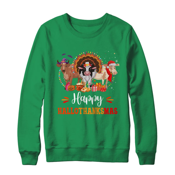 Happy Hallothanksmas Cow Turkey Halloween Thanksgiving Gifts Crewneck Sweatshirt Irish Green 600x.jpg